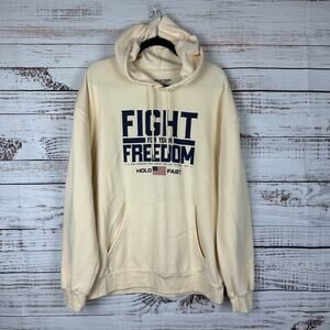 Mens Hold Fast Fight for Your Freedom Cream Graphic Print Hooded Sweatshirt XL